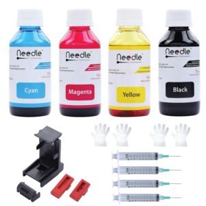 Needle 4x100gms Cartridge Refill Ink | Made in India | Compatible with Inkjet Printers | Easy Ink Refilling Solution (CMYK)